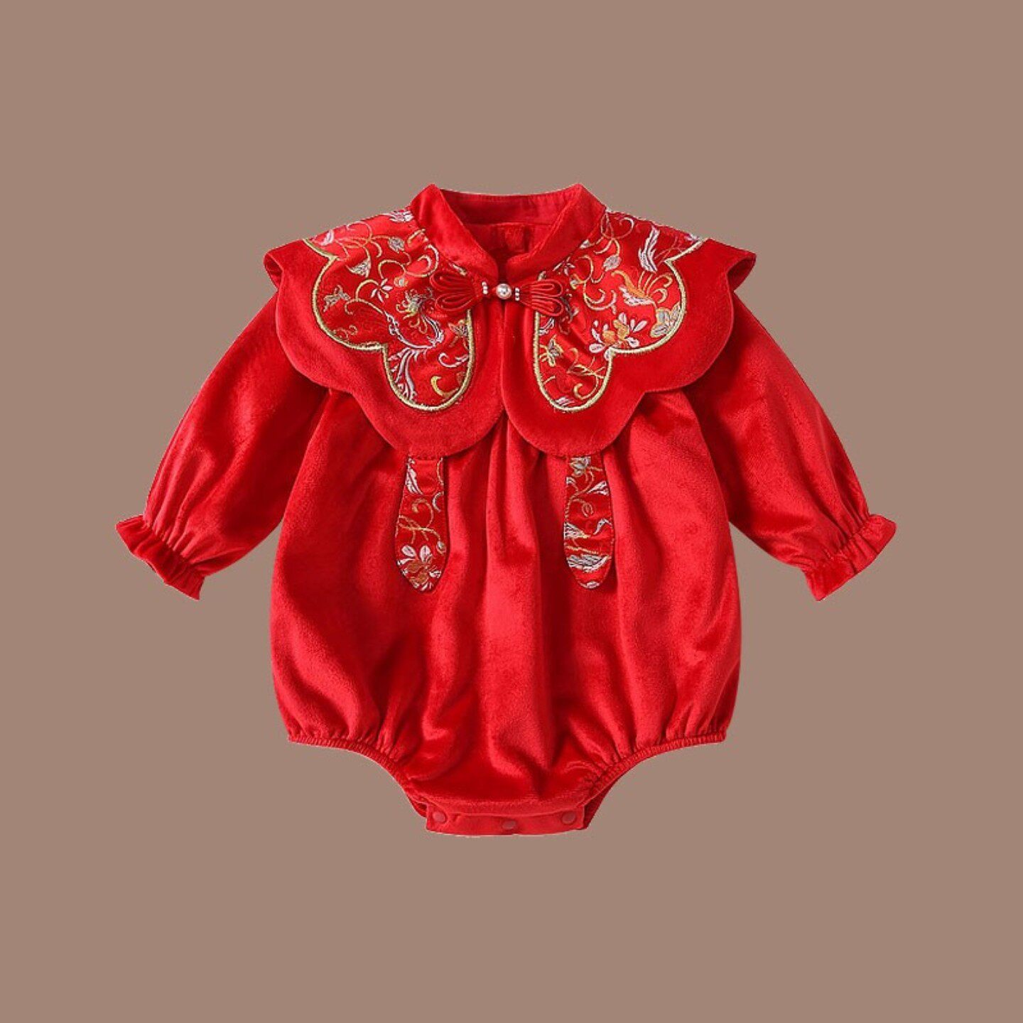满月婴儿包屁衣女宝宝新年红色汉服旗袍中国风哈衣百日宴周岁礼服