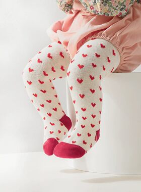 婴儿连裤袜春秋季女宝宝甜美爱心包脚连体裤儿童弹力大PP打底裤子