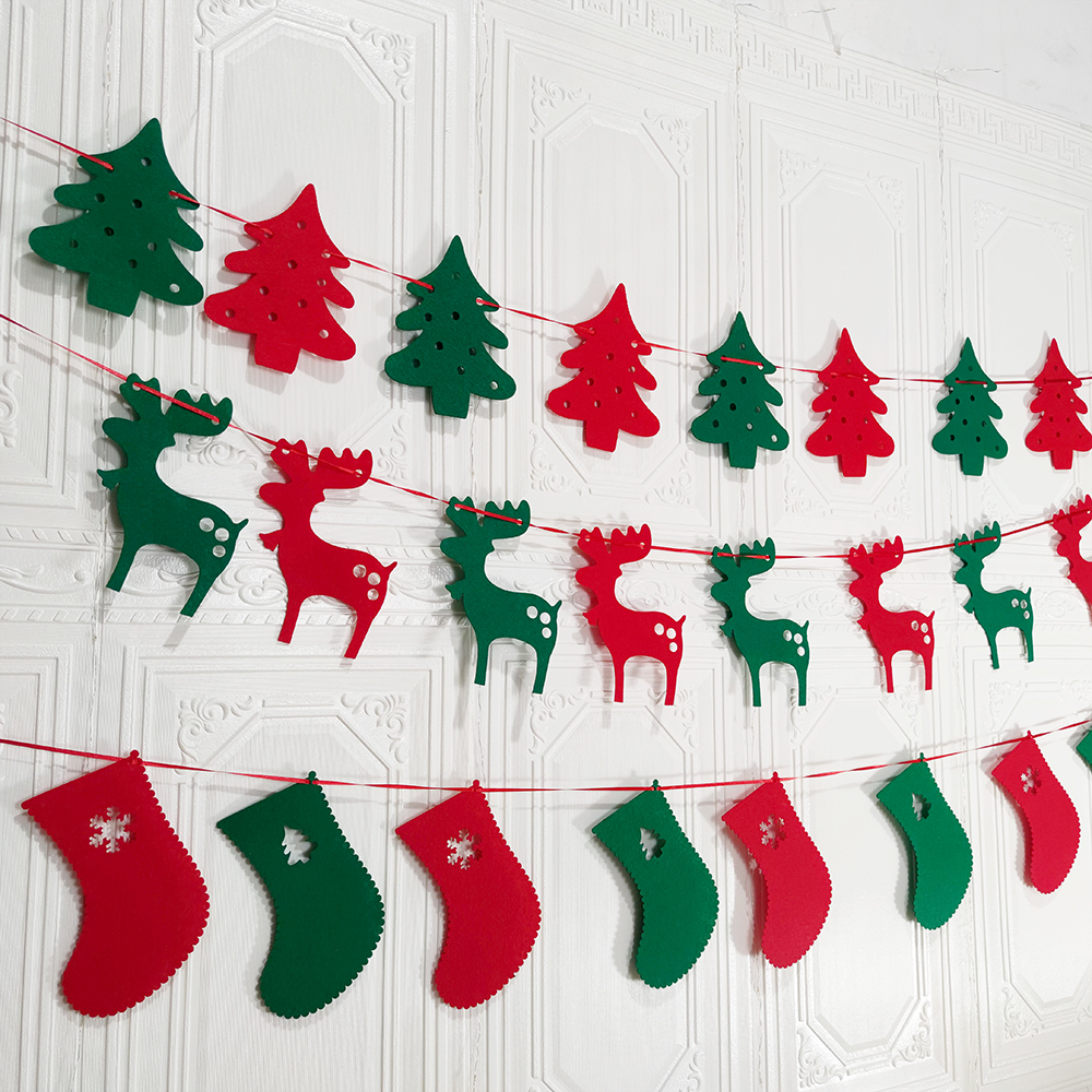 圣诞节装饰品圣诞树拉旗吊旗挂饰袜子小鹿橱窗吊顶场景布置套装