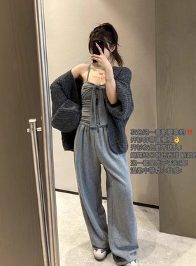 舒适撞色休闲裤慵懒风腰头撞色抽绳宽松版型直筒裤糯米休闲裤2025