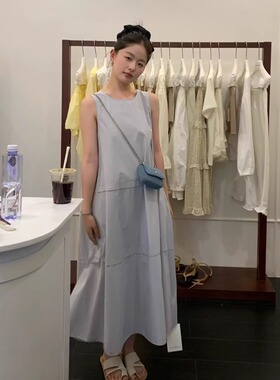 Pearl正版极简风立体剪裁松弛高级感小众无袖连衣裙高个子