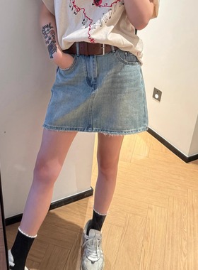 复古做旧A字牛仔半身裙女夏季新款欧货百搭显瘦包臀短裙裙裤