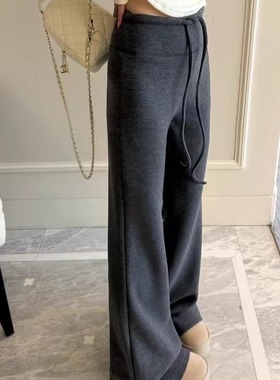 羊绒垂坠微喇裤！韩版秋冬卫裤女拖地休闲长裤中低腰系带阔腿裤子