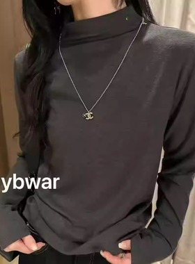 韩系磨毛天丝羊绒半高领打底衫女秋冬新款加厚修身内搭保暖上衣