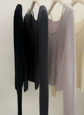 高定 欧货正版 设计感小心机镂空露肩修身美丽奴羊毛针织打底衫