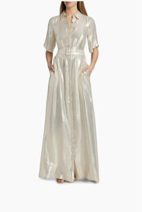 16大码 礼服连衣裙0 裙式 奢华真丝混纺金属线廓形礼服配有腰带衬衫