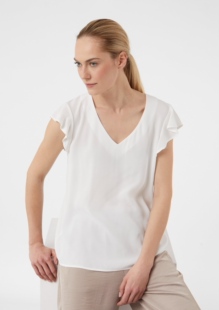 系列荷叶边减龄设女士甜美清新纯色百搭V领上衣 夏季 特 2色C家纯元