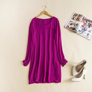 双12 秋冬新款 欧美纯原 紫色简洁大方百搭长袖连衣裙 大码 原168