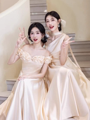 缎面伴娘服2026新款 绝美香槟色婚礼姐妹团高级小众平时可穿小个子