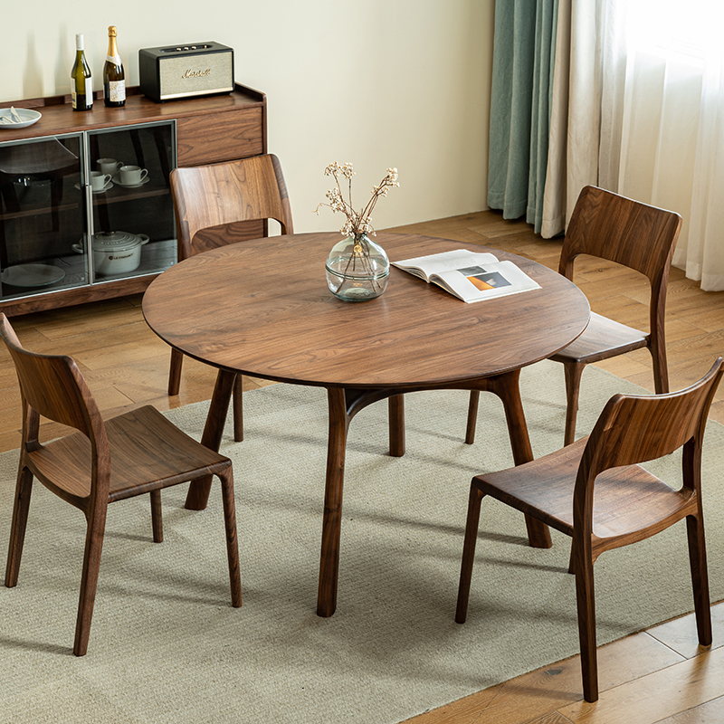 中式黑胡桃实木圆餐桌