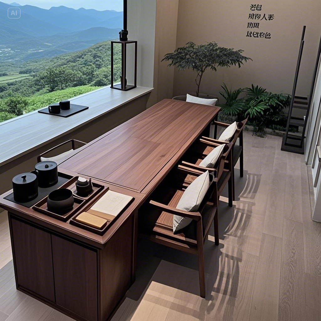 新中式黑胡桃实木茶桌