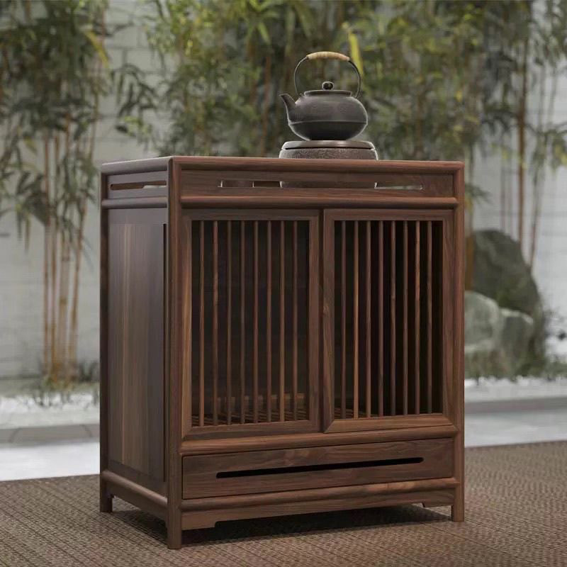 现代简约黑胡桃实木茶水柜