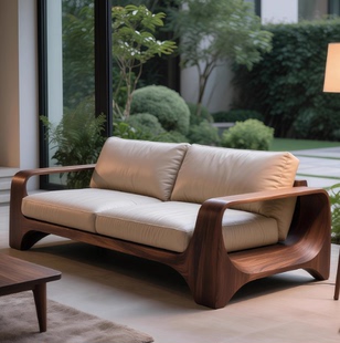 新中式简约黑胡桃实木沙发大小户型新款高端双人位实木沙发