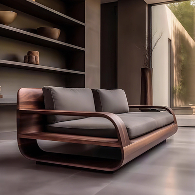 新中式北美黑胡桃木直排沙发