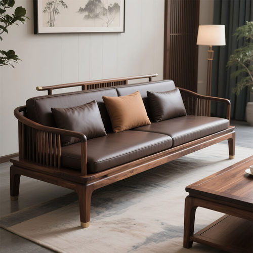 新中式实木沙发北美黑胡桃木