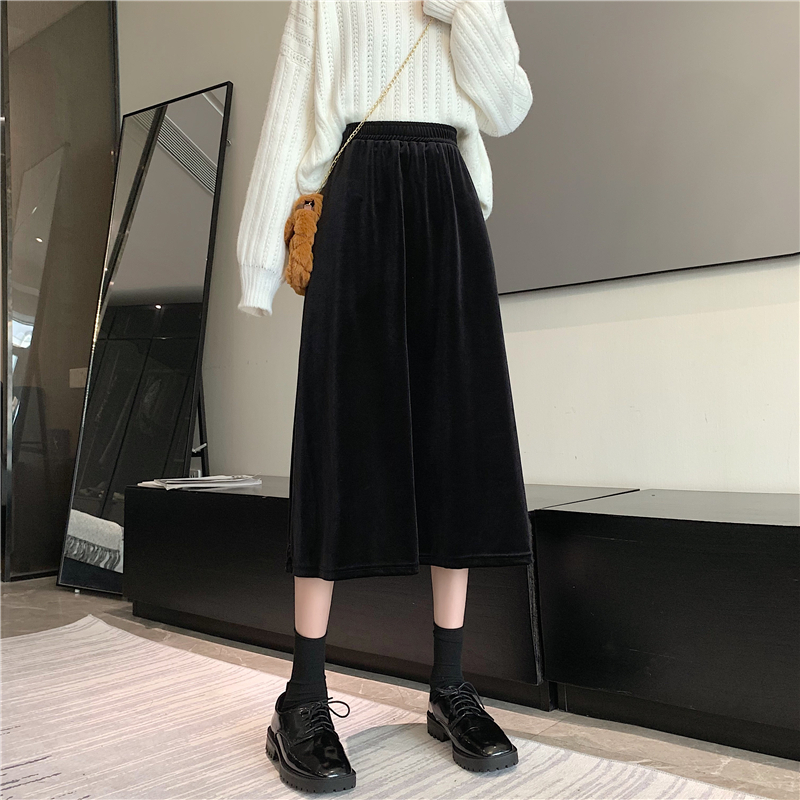 Real price ~ black velvet skirt women's autumn and winter High Waist Wide Leg A-line Hip Wrap mid length fishtail skirt