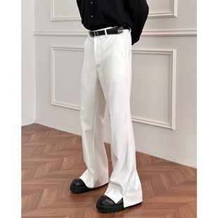直筒长裤 白色ins开叉设计感阔腿百搭显瘦休闲裤 男韩版 坠垂感西裤