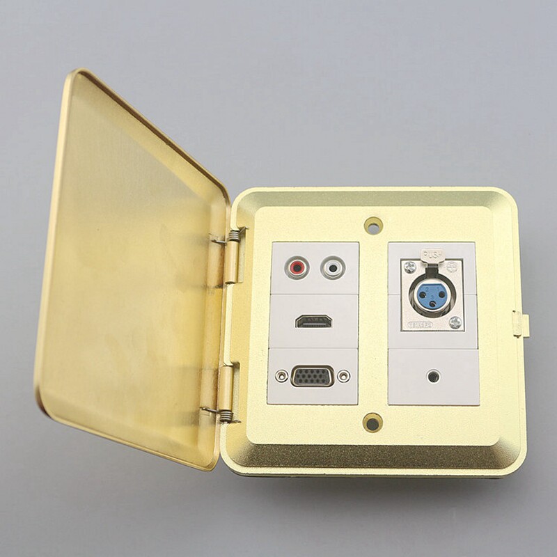 弹起式全铜地插 VGA+HDMI+AV莲花音频带母卡侬耳机多媒体地板插座