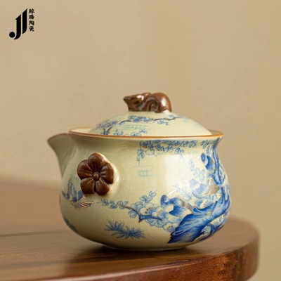 宋汝窑喜上眉梢手抓壶防烫陶瓷家用泡茶壶盖碗功夫茶具