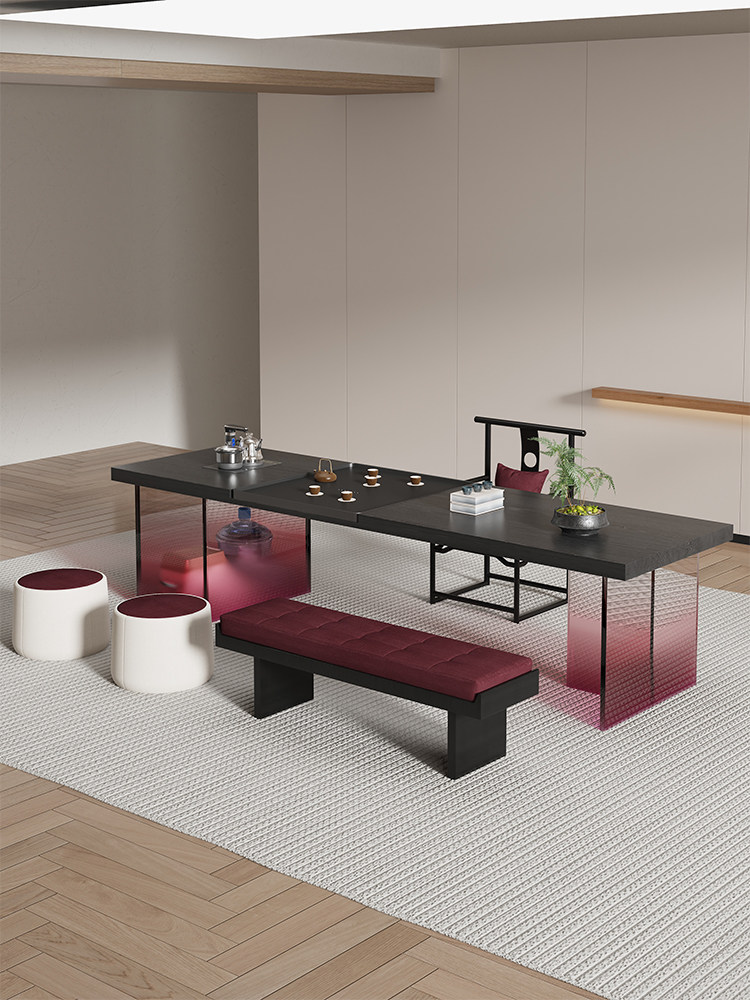 实木茶几和椅子组合Wabi-Sabi风格茶盘和茶几集成无障碍豪华办公