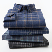 纯棉磨毛衬衫 轻奢高级感全棉格子免烫衬衣男 休闲商务寸衫 男士 长袖