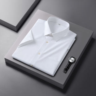 七多【三防衬衫】短袖轻奢商务型白色免烫抗皱男士衬衣高级感正装