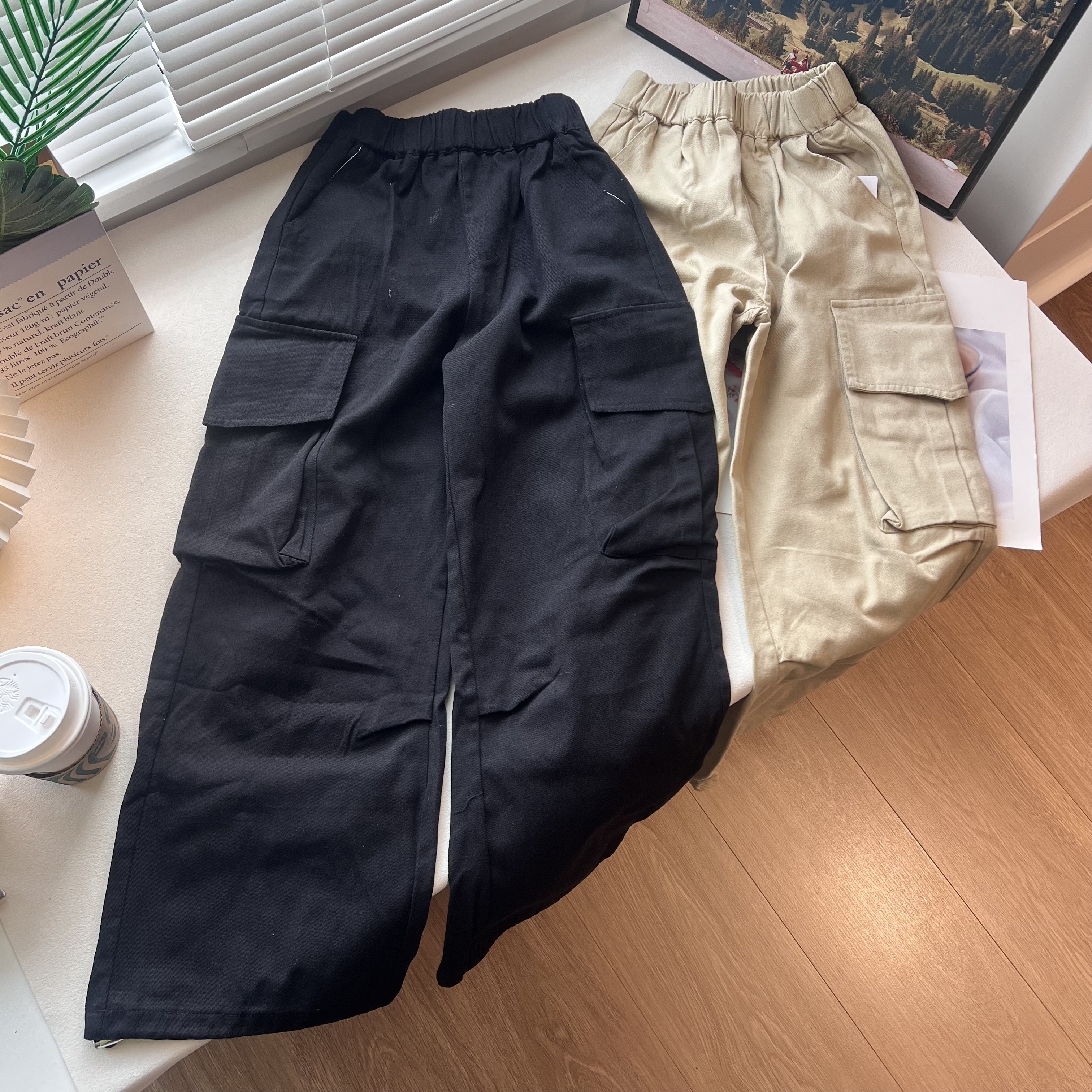 8A春夏童装宽松中大童装儿童 棉多袋裤单层梭织棉布长裤休闲裤子