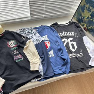 18A儿童男童男孩中大童青少年欧美圆领上衣T恤长袖t恤 130-170