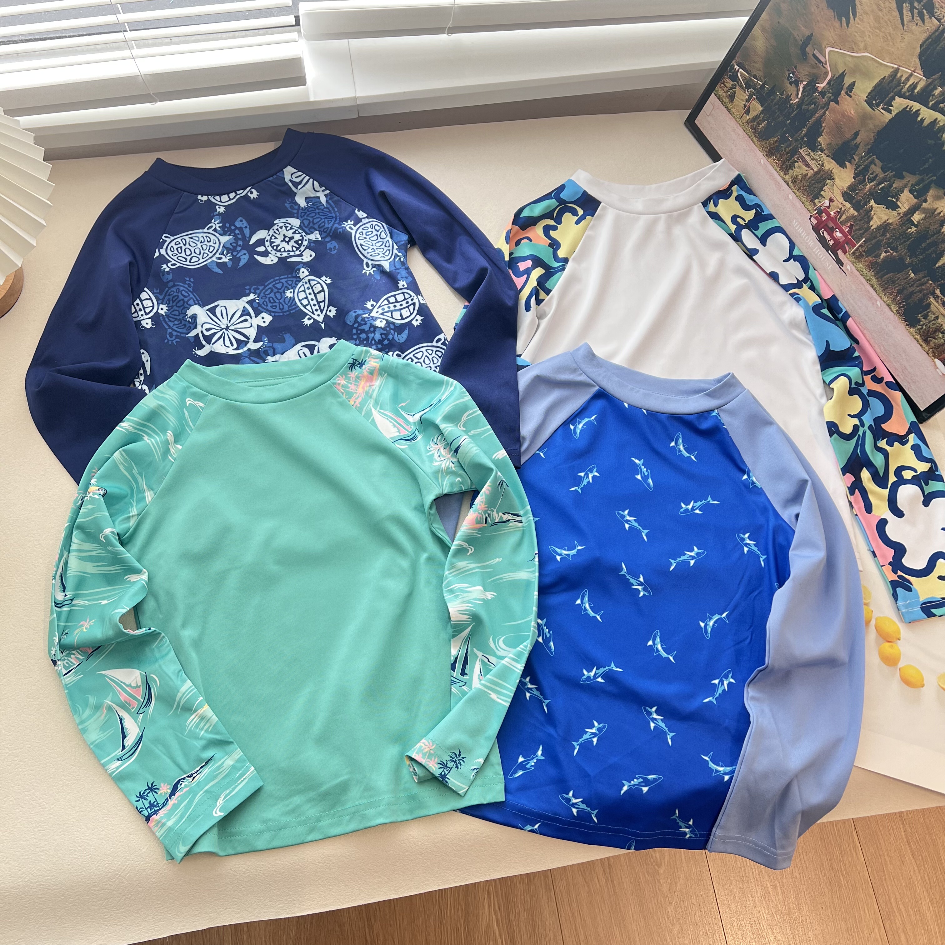 UPF30户外运动速干儿童快干沙滩爬山足球弹力排汗快干防晒长袖T恤