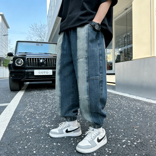 牛仔弯刀裤春夏新款 男女童儿童裤子中大童装宽松休闲长裤牛仔裤