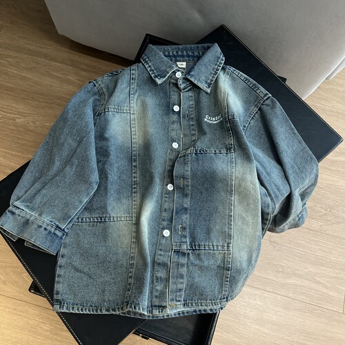 男孩女童牛仔衣外套 童装牛仔夹克学生薄衬衣衬衫上衣120-160