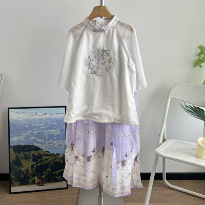 30A中国风新中式夏季新款雪纺刺绣薄款女童套装裙子 100-170