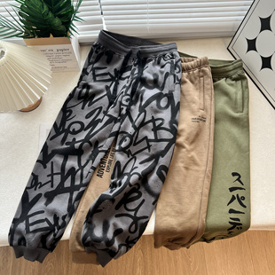 T新款 儿童薄绒运动裤中大童裤子跑步长裤卫裤 100-170