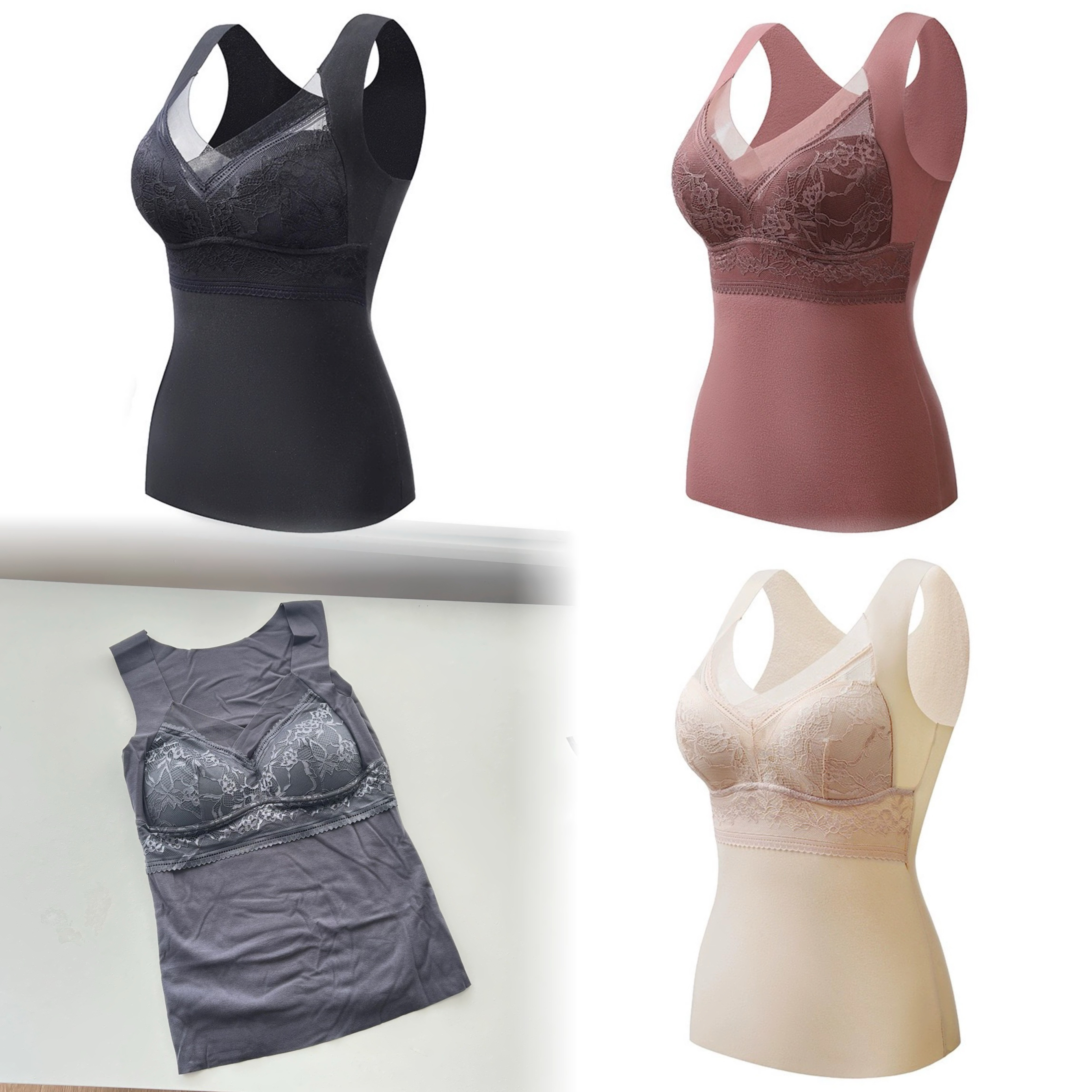 秋冬蕾丝德绒保暖背心女 女士固定一体杯 修身打底加厚保暖内衣女