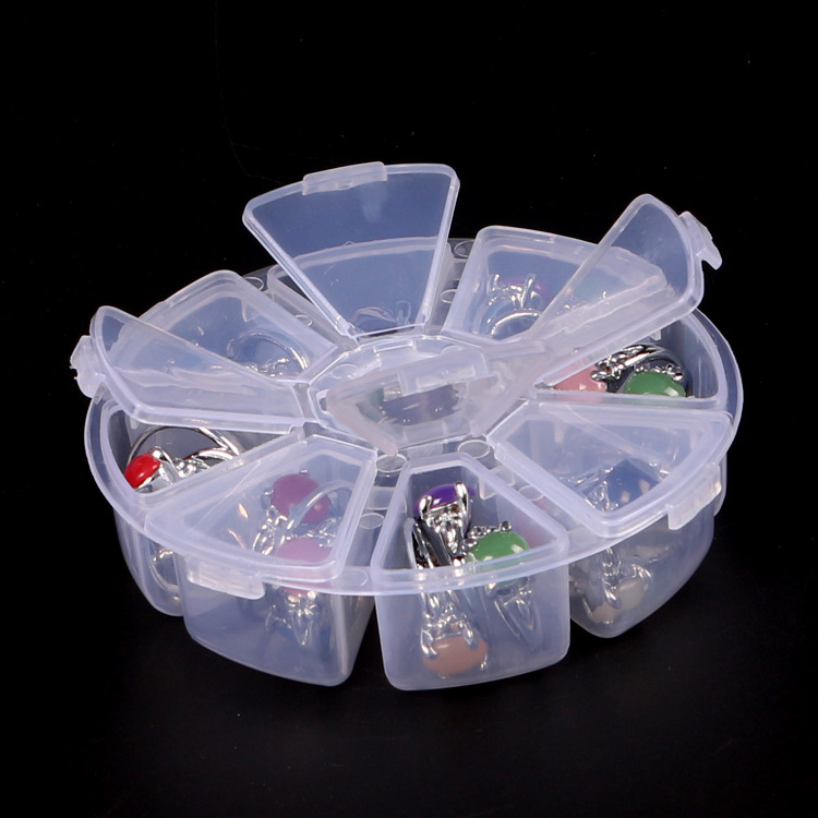 圆形八格透明盒子翻盖串珠饰品收纳盒钻石画配件盒AA004BA006