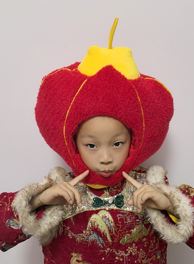 中国风新年红色灯笼头套帽子可爱搞怪儿童拍照头饰表演服饰道具潮