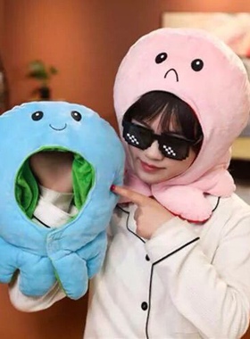 ins少女心可爱搞怪粉色章鱼头套帽子毛绒玩具海洋动物帽拍照道具