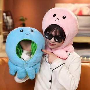 ins少女心可爱搞怪粉色章鱼头套帽子毛绒玩具海洋动物帽拍照道具