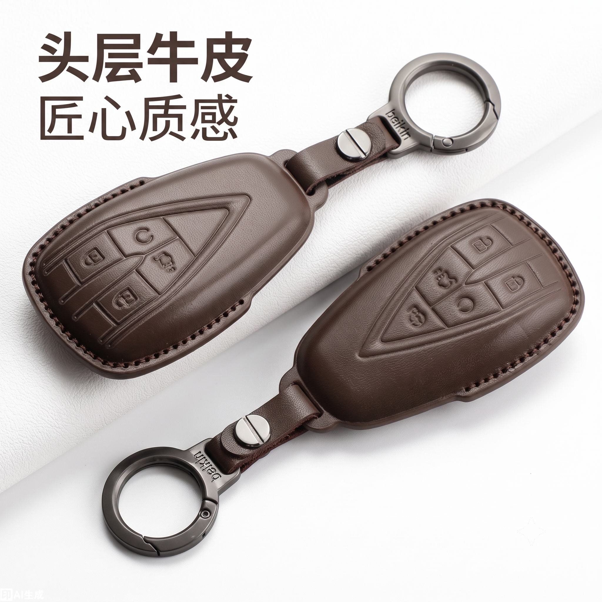 长安真皮钥匙套枣红色