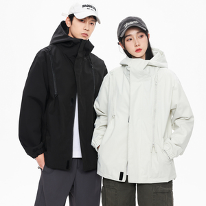 直播抖音品质休闲夹克情侣冲锋衣防风衣连帽外套808特P36,黑衬衫男穿搭图片