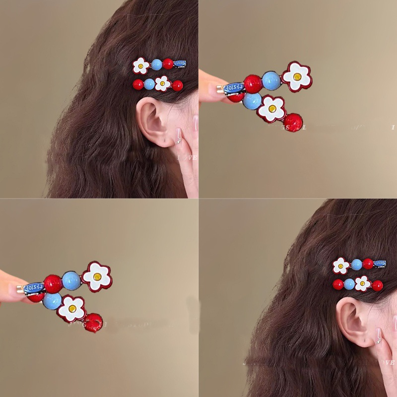 韩国新款花朵发夹女边夹甜美前额发卡一字刘海夹子头饰2025新款