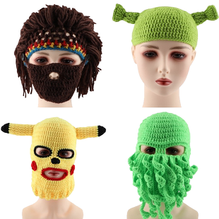 脏辫帽演出创意搞怪大胡子帽男女搞笑个性假发一体帽手工编织帽子