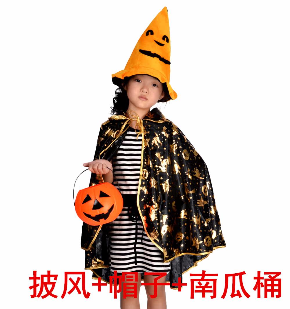 林芳儿童舞会演出服装万圣节装扮鬼节南瓜披风斗篷南瓜披肩短披风