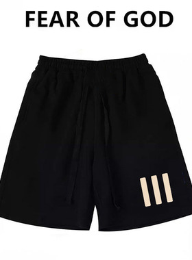 ESSENTIALS潮牌植绒三条杠短裤男夏季高街美式FOG宽松休闲五分裤