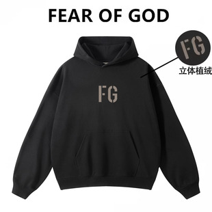 潮牌宽松FOG加绒帽衫 GOD富贵FG植绒连帽卫衣男女美式 外套 FEAR