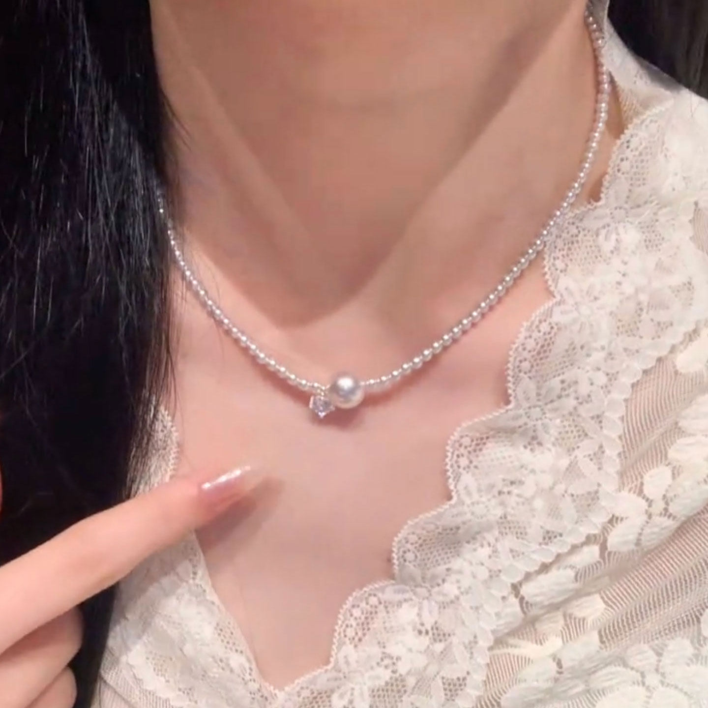 小众轻奢单钻珍珠锁骨链项链设计