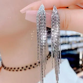 2025年网红爆款 气质耳坠小众设计耳饰 长流苏金属耳钉波光粼粼时尚