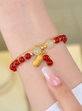 2025年新款花尽心思为你而生好事花生双层链复古手串猫眼石手链女