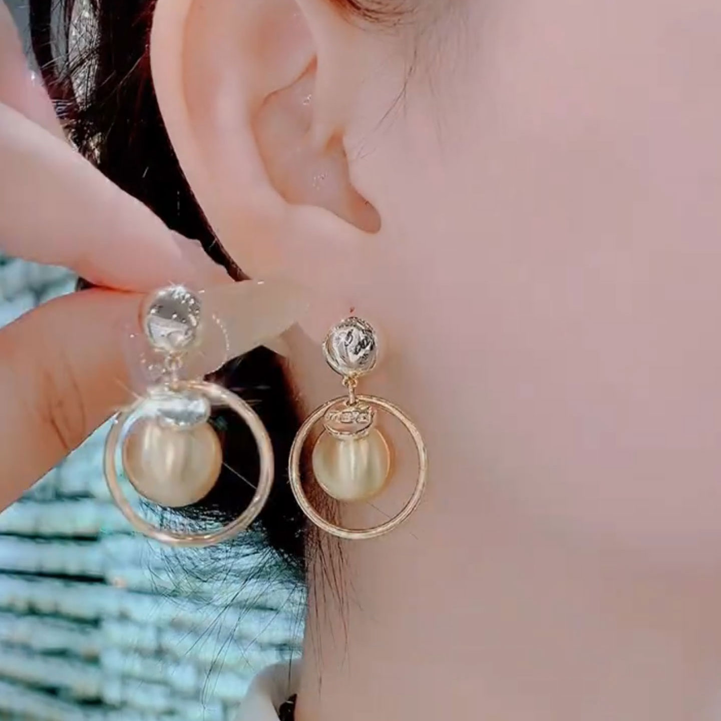 时尚复古简约金属圆球圆环珍珠耳钉个性独特设计球球轻奢气质耳饰