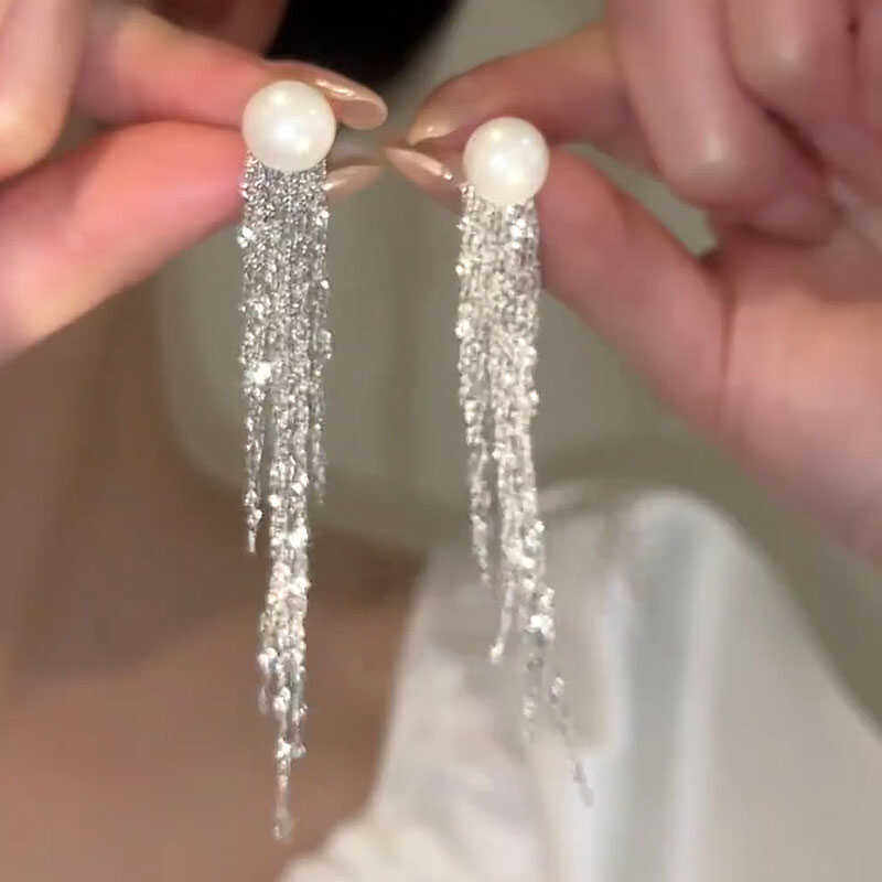 波光粼粼长款流苏耳环女小众设计